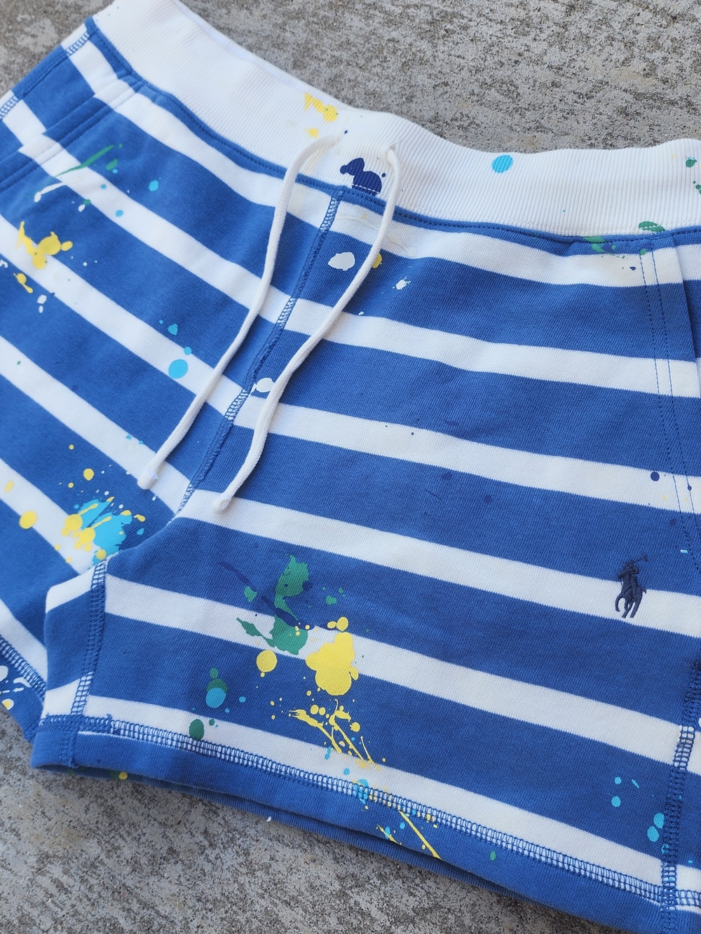Polo Ralph Lauren Stripe Paint Splatter Cotton Blend Fleece Shorts Pony, Women S